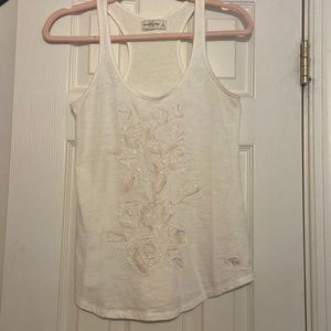 Vintage Abercrombie & Fitch white tank top with floral beaded design; Size small